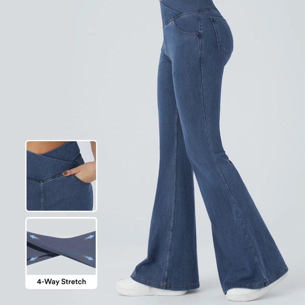 Halara Flex™ High Waisted Crossover Pocket Washed Casual Jeans